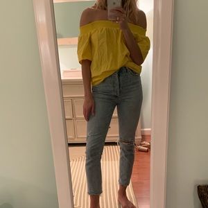 Size 2 off the shoulder yellow j crew top